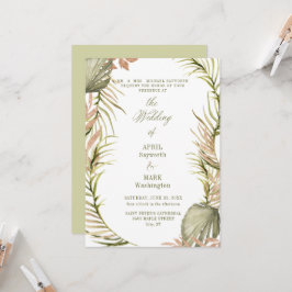 Boho Handflatan Löv Greenery Bröllop 2 Inbjudningar