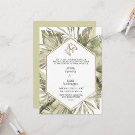 Boho Handflatan Löv Greenery Monogram Bröllop Inbjudningar