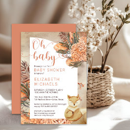 Boho Handflatan Löv Hydrangeas Fox Oh Baby Shower Inbjudningar