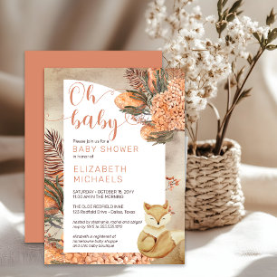 Boho Handflatan Löv Hydrangeas Fox Oh Baby Shower Inbjudningar