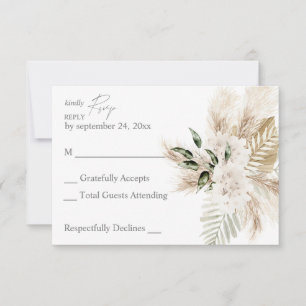 Boho Handflatan Löv & Pampas & Beige Blommigt om m OSA Kort