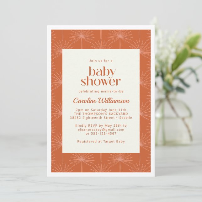 Boho Handflatan Löv Rust Botanical Baby Shower Inbjudningar (Stående Fram)