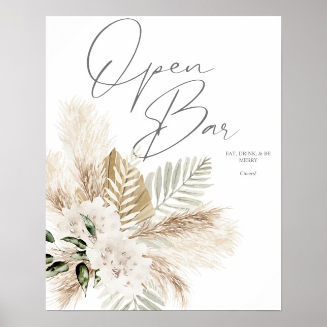 Boho Handflatan Pampas & Beige Blommigt Open Pub S Poster (Framsidan)