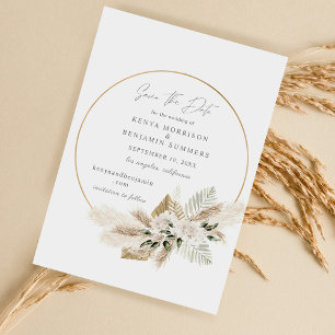 Boho Handflatan Pampas Grass Blommigt Spara datum Inbjudningar