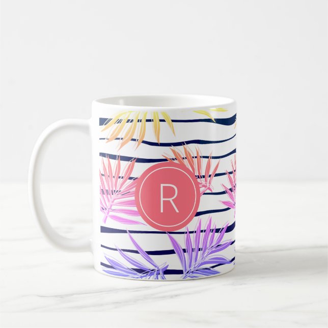 Boho Handflatan Rand Mönster Monogram kaffe Mugg (Vänster)