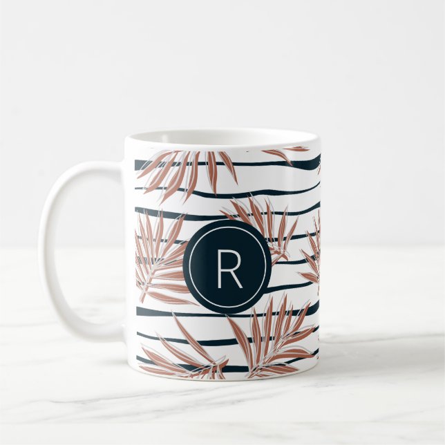 Boho Handflatan Rand Mönster Monogram Kaffemugg (Vänster)