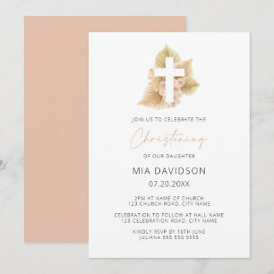 Boho Handflatan Ro  Rosa Blommigt Kor Christening Inbjudningar