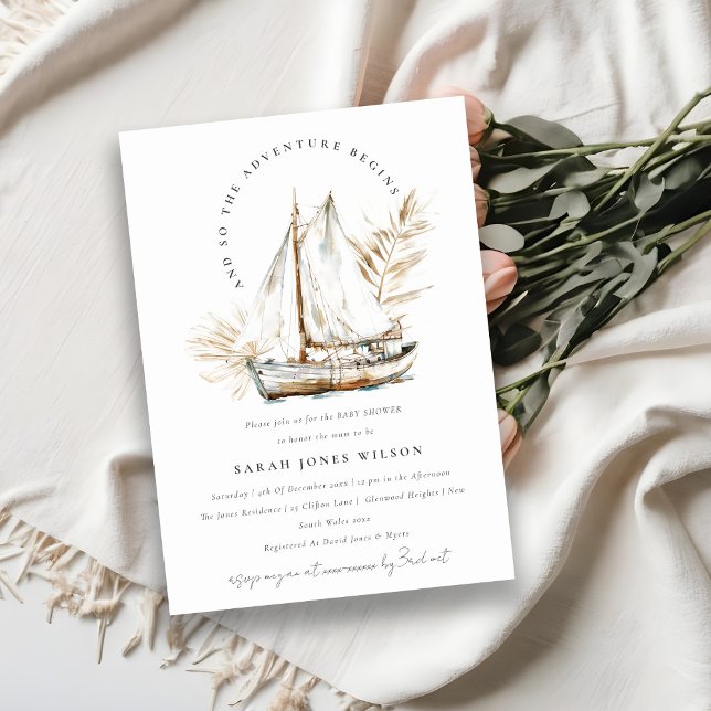 Boho Handflatan Sailboat Sjölandskap Baby Shower Inbjudningar (Skapare uppladdad)