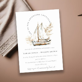 Boho Handflatan Sailboat-Sjölandskapet Bröllop-års Inbjudningar