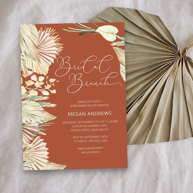 Boho Handflatan torkade Foliage Terracotta Möhippa Inbjudningar (Bridal Brunch invitation from my Boho Palm Bridal Shower Collection)