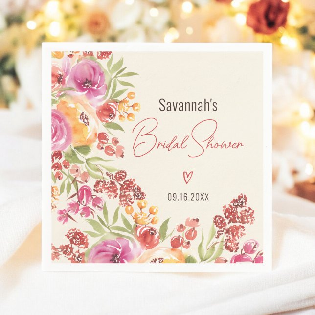 Boho Handmålad Akvarell Blommig Bröllopsfest Pappersservett (Boho Hand-Painted Watercolor Floral Bridal Shower Napkins)