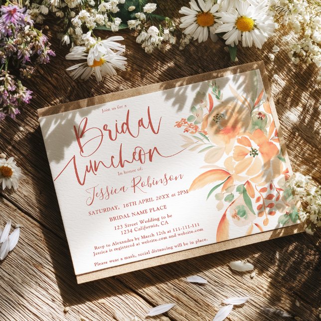Boho HandPayed Terracotta Blommigt Möhippa Luncheo Inbjudningar (Boho Hand Painted Terracotta Floral Bridal Luncheon Invitation)
