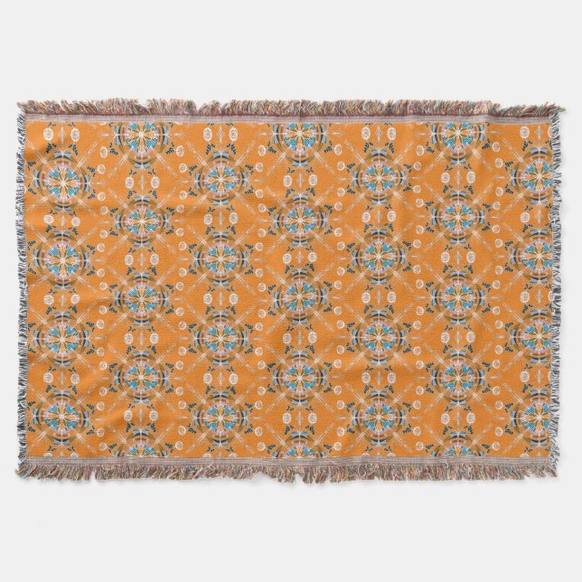 Boho Handritad Mandala Orange Färgrik Filt (Framsidan)