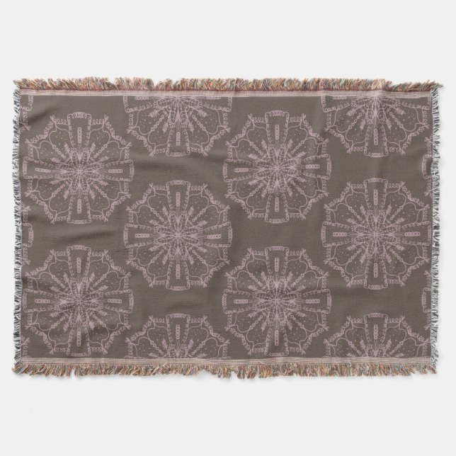 Boho Handritad Mandala Rosa Brun Mönster Filt (Framsidan)