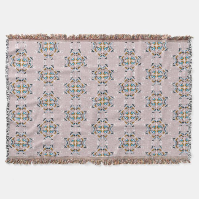 Boho Handritad Mandala Rosafärgad Färgrik Filt (Framsidan)