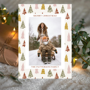 Boho Handritad Vinter Träd Skog Jul Foto Julkort