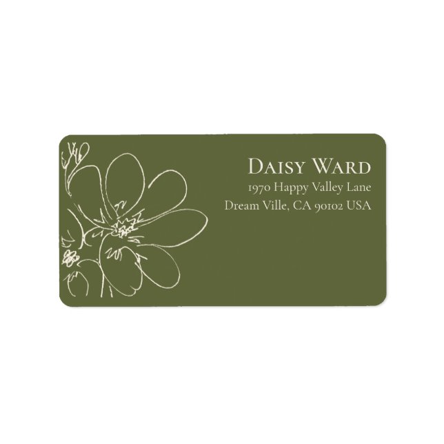 Boho Handritade Vildblomma Adressetiketter | Grön (Framsidan)
