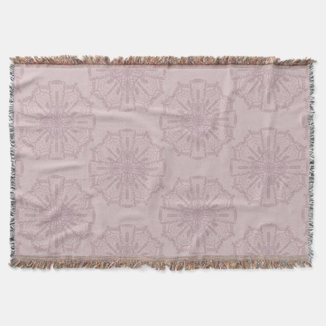 Boho Handritat Mandala Rosa Mönster Filt (Framsidan)