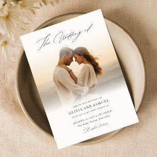 Boho-handskript, romantiskt foto Bröllop Inbjudningar