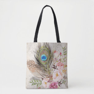 Boho hänger lös den stam- chic påfågelfjädern tygkasse