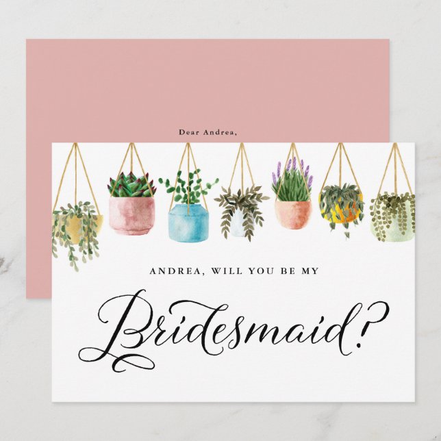 Boho Hanging Plants kommer du bli min bridesmaid Inbjudningar (Fram/baksida)