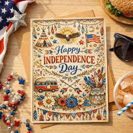 Boho Happy Independence Day Americana Helgkort