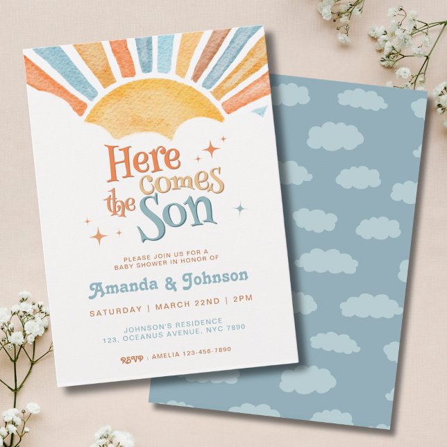 Boho här kommer sonen Baby Shower Inbjudningar (Skapare uppladdad)