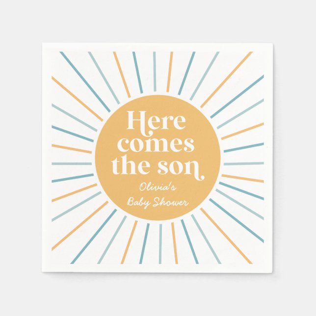 Boho här kommer sonen solsken baby shower pappersservett (Framsidan)