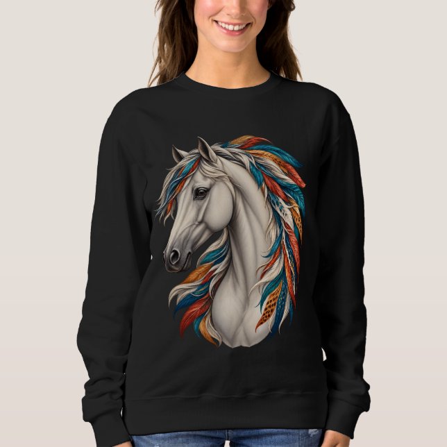 Boho-häst med fjäderman t shirt (Framsida)