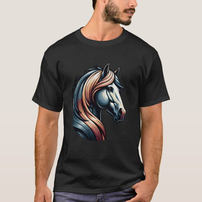 Boho Hästhuvud med Flödande Man Beige Färg T Shirt (Framsida)