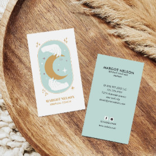 Boho Healing Hand Celestial Måne Tarot AQUA Visitkort