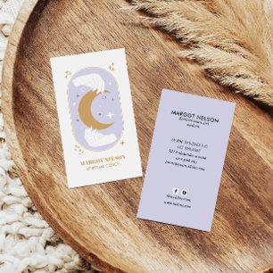 Boho Healing Hand Celestial Måne Tarot Lila Visitkort