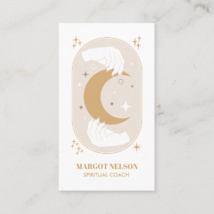 Boho Healing Hand Celestial Måne Tarot Lila Visitkort