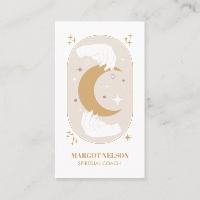 Boho Healing Hand Celestial Måne Tarot Lila Visitkort (Framsida)
