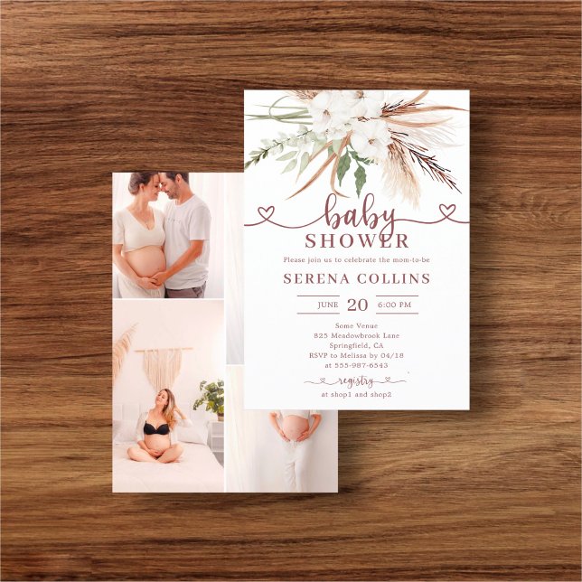 Boho Heart Calligraphy Photo Baby Shower Flygblad (Skapare uppladdad)