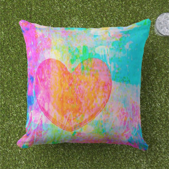 Boho Heart Collage Utomhuskudde (Gräs)