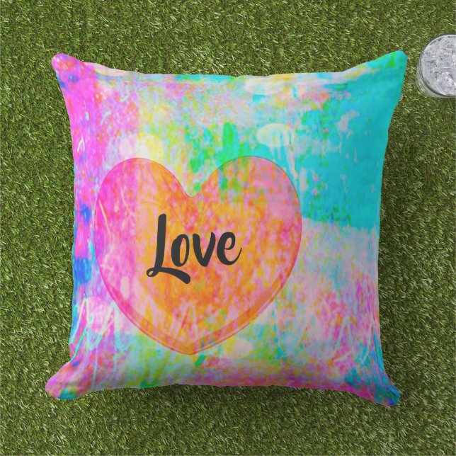Boho Heart Kärlek Collage Kudde (Gräs)