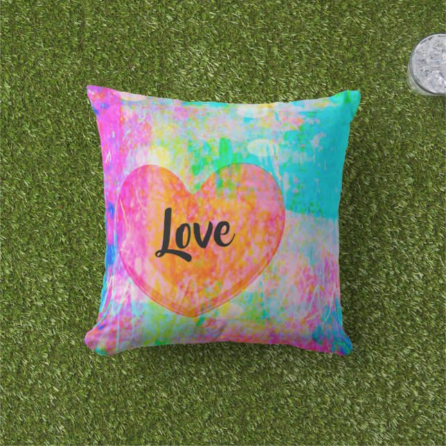 Boho Heart Kärlek Collage Utomhuskudde (Gräs)