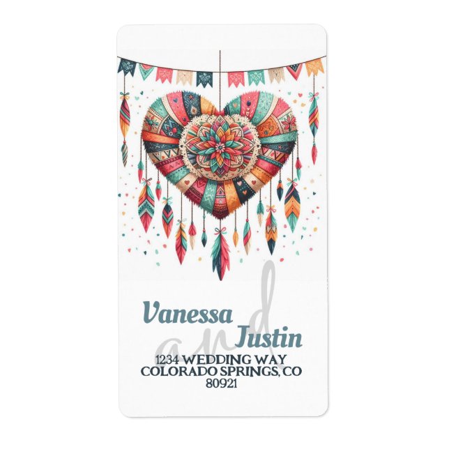 Boho Heart Piniata-adress Fraktsedel (Framsidan)