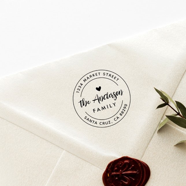 Boho Heart Round Family Namn Returadress Stämpel (Skapare uppladdad)