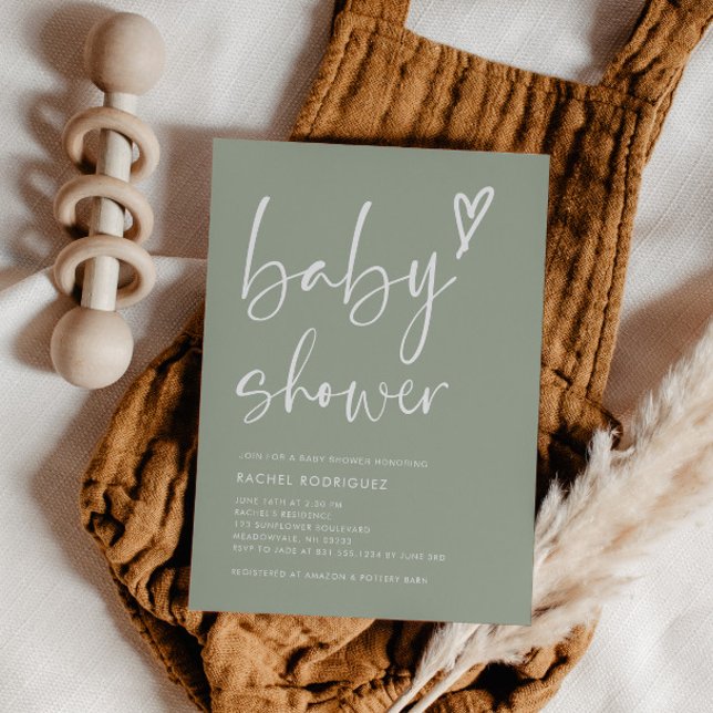 Boho Heart Sage Grönt Baby Shower Inbjudningar (sage green baby shower invitation)