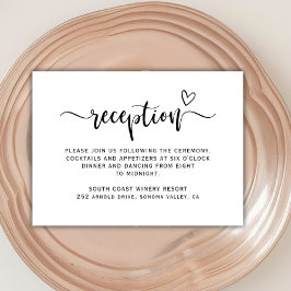 Boho Heart Script Black White Wedding Reception Tilläggskort