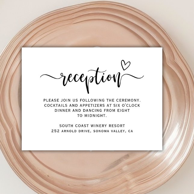 Boho Heart Script Black White Wedding Reception Tilläggskort (Skapare uppladdad)