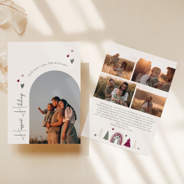 Boho Hearts Arch Happiest Helgdagars Fem foto Julkort (Skapare uppladdad)