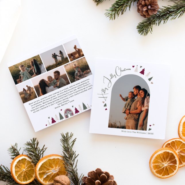 Boho Hearts Arch Holly Jolly Jul Sjunfoto Julkort (Skapare uppladdad)