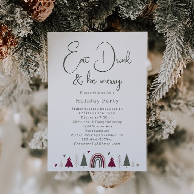 Boho Hearts Eat Drink and BE Merry Julfest Inbjudningar (Skapare uppladdad)