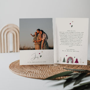 Boho Hearts Joy Beige Family Photo jul Julkort