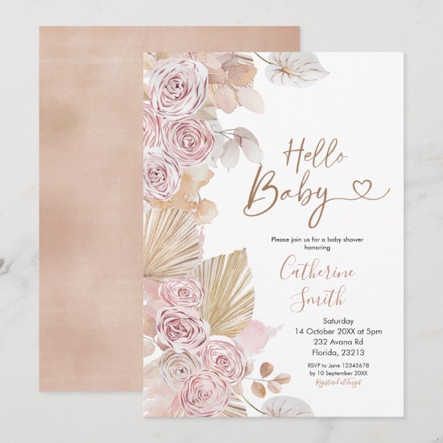 Boho Hej Baby Baby Shower-inbjudan Inbjudningar (Fram/baksida)