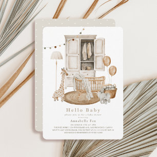 Boho Hej Baby Nursery Wardrobe Crib Baby Shower Inbjudningar