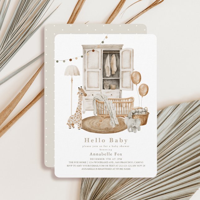 Boho Hej Baby Nursery Wardrobe Crib Baby Shower Inbjudningar (Skapare uppladdad)